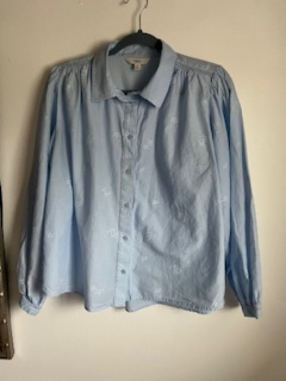🧡3/15 M&S Light Blue Long Sleeve Cotton Shirt Women's US 8 UK 12 Reg